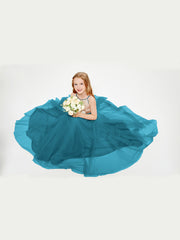 Robe Longue de Demoiselle d'Honneur Junior avec Haut en Paillettes et Jupe en Tulle Bleu Encre