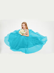 Robe Longue de Demoiselle d'Honneur Junior avec Haut en Paillettes et Jupe en Tulle Jade