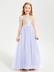 Robe Longue de Demoiselle d'Honneur Junior avec Haut en Paillettes et Jupe en Tulle Lavande