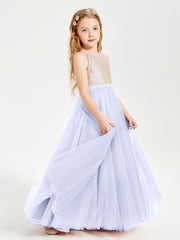 Robe Longue de Demoiselle d'Honneur Junior avec Haut en Paillettes et Jupe en Tulle Lavande