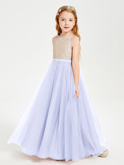 Robe Longue de Demoiselle d'Honneur Junior avec Haut en Paillettes et Jupe en Tulle Lavande