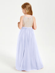 Robe Longue de Demoiselle d'Honneur Junior avec Haut en Paillettes et Jupe en Tulle Lavande