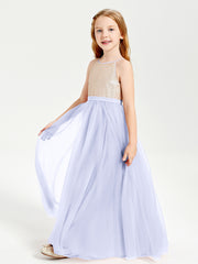 Robe Longue de Demoiselle d'Honneur Junior avec Haut en Paillettes et Jupe en Tulle Lavande