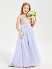 Robe Longue de Demoiselle d'Honneur Junior avec Haut en Paillettes et Jupe en Tulle Lavande
