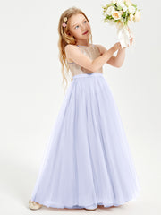 Robe Longue de Demoiselle d'Honneur Junior avec Haut en Paillettes et Jupe en Tulle Lavande