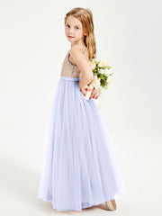 Robe Longue de Demoiselle d'Honneur Junior avec Haut en Paillettes et Jupe en Tulle Lavande