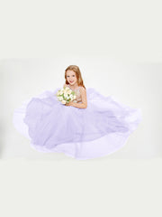 Robe Longue de Demoiselle d'Honneur Junior avec Haut en Paillettes et Jupe en Tulle Lilas