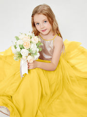 Robe Longue de Demoiselle d'Honneur Junior avec Haut en Paillettes et Jupe en Tulle Souci