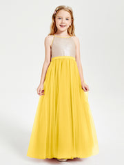 Robe Longue de Demoiselle d'Honneur Junior avec Haut en Paillettes et Jupe en Tulle Souci