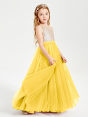 Robe Longue de Demoiselle d'Honneur Junior avec Haut en Paillettes et Jupe en Tulle Souci