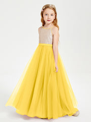 Robe Longue de Demoiselle d'Honneur Junior avec Haut en Paillettes et Jupe en Tulle Souci