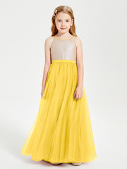 Robe Longue de Demoiselle d'Honneur Junior avec Haut en Paillettes et Jupe en Tulle Souci
