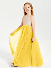 Robe Longue de Demoiselle d'Honneur Junior avec Haut en Paillettes et Jupe en Tulle Souci