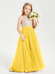 Robe Longue de Demoiselle d'Honneur Junior avec Haut en Paillettes et Jupe en Tulle Souci