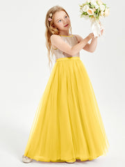 Robe Longue de Demoiselle d'Honneur Junior avec Haut en Paillettes et Jupe en Tulle Souci