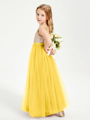 Robe Longue de Demoiselle d'Honneur Junior avec Haut en Paillettes et Jupe en Tulle Souci