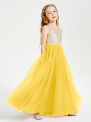 Robe Longue de Demoiselle d'Honneur Junior avec Haut en Paillettes et Jupe en Tulle Souci