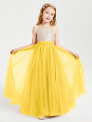 Robe Longue de Demoiselle d'Honneur Junior avec Haut en Paillettes et Jupe en Tulle Souci