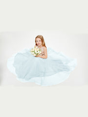 Robe Longue de Demoiselle d'Honneur Junior avec Haut en Paillettes et Jupe en Tulle Brume