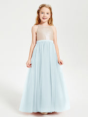 Robe Longue de Demoiselle d'Honneur Junior avec Haut en Paillettes et Jupe en Tulle Brume
