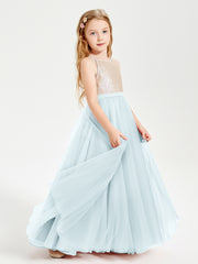 Robe Longue de Demoiselle d'Honneur Junior avec Haut en Paillettes et Jupe en Tulle Brume
