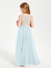 Robe Longue de Demoiselle d'Honneur Junior avec Haut en Paillettes et Jupe en Tulle Brume