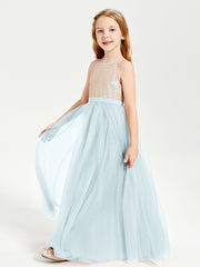 Robe Longue de Demoiselle d'Honneur Junior avec Haut en Paillettes et Jupe en Tulle Brume