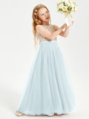 Robe Longue de Demoiselle d'Honneur Junior avec Haut en Paillettes et Jupe en Tulle Brume