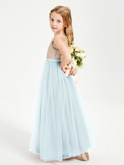 Robe Longue de Demoiselle d'Honneur Junior avec Haut en Paillettes et Jupe en Tulle Brume