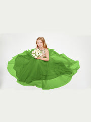 Robe Longue de Demoiselle d'Honneur Junior avec Haut en Paillettes et Jupe en Tulle Mousse