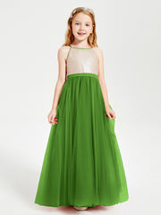 Robe Longue de Demoiselle d'Honneur Junior avec Haut en Paillettes et Jupe en Tulle Mousse
