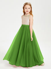 Robe Longue de Demoiselle d'Honneur Junior avec Haut en Paillettes et Jupe en Tulle Mousse