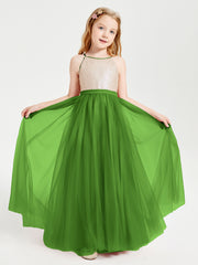 Robe Longue de Demoiselle d'Honneur Junior avec Haut en Paillettes et Jupe en Tulle Mousse