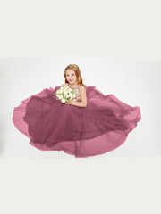 Robe Longue de Demoiselle d'Honneur Junior avec Haut en Paillettes et Jupe en Tulle Mûre