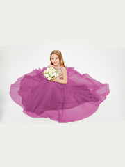 Robe Longue de Demoiselle d'Honneur Junior avec Haut en Paillettes et Jupe en Tulle Orchidee