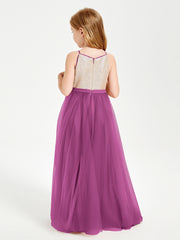 Robe Longue de Demoiselle d'Honneur Junior avec Haut en Paillettes et Jupe en Tulle Orchidee