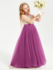 Robe Longue de Demoiselle d'Honneur Junior avec Haut en Paillettes et Jupe en Tulle Orchidee