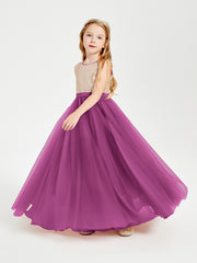 Robe Longue de Demoiselle d'Honneur Junior avec Haut en Paillettes et Jupe en Tulle Orchidee