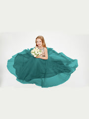 Robe Longue de Demoiselle d'Honneur Junior avec Haut en Paillettes et Jupe en Tulle Paon