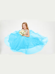 Robe Longue de Demoiselle d'Honneur Junior avec Haut en Paillettes et Jupe en Tulle Piscine