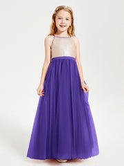 Robe Longue de Demoiselle d'Honneur Junior avec Haut en Paillettes et Jupe en Tulle Régence