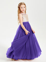 Robe Longue de Demoiselle d'Honneur Junior avec Haut en Paillettes et Jupe en Tulle Régence