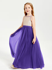 Robe Longue de Demoiselle d'Honneur Junior avec Haut en Paillettes et Jupe en Tulle Régence