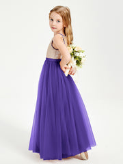 Robe Longue de Demoiselle d'Honneur Junior avec Haut en Paillettes et Jupe en Tulle Régence