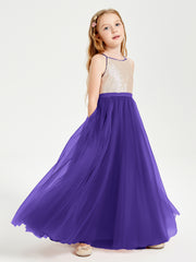 Robe Longue de Demoiselle d'Honneur Junior avec Haut en Paillettes et Jupe en Tulle Régence