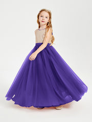 Robe Longue de Demoiselle d'Honneur Junior avec Haut en Paillettes et Jupe en Tulle Régence