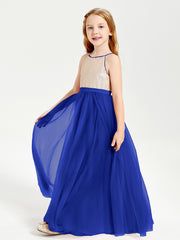 Robe Longue de Demoiselle d'Honneur Junior avec Haut en Paillettes et Jupe en Tulle Bleu Royale