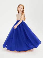 Robe Longue de Demoiselle d'Honneur Junior avec Haut en Paillettes et Jupe en Tulle Bleu Royale