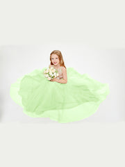 Robe Longue de Demoiselle d'Honneur Junior avec Haut en Paillettes et Jupe en Tulle Sauge