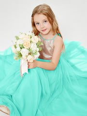 Robe Longue de Demoiselle d'Honneur Junior avec Haut en Paillettes et Jupe en Tulle Spa
